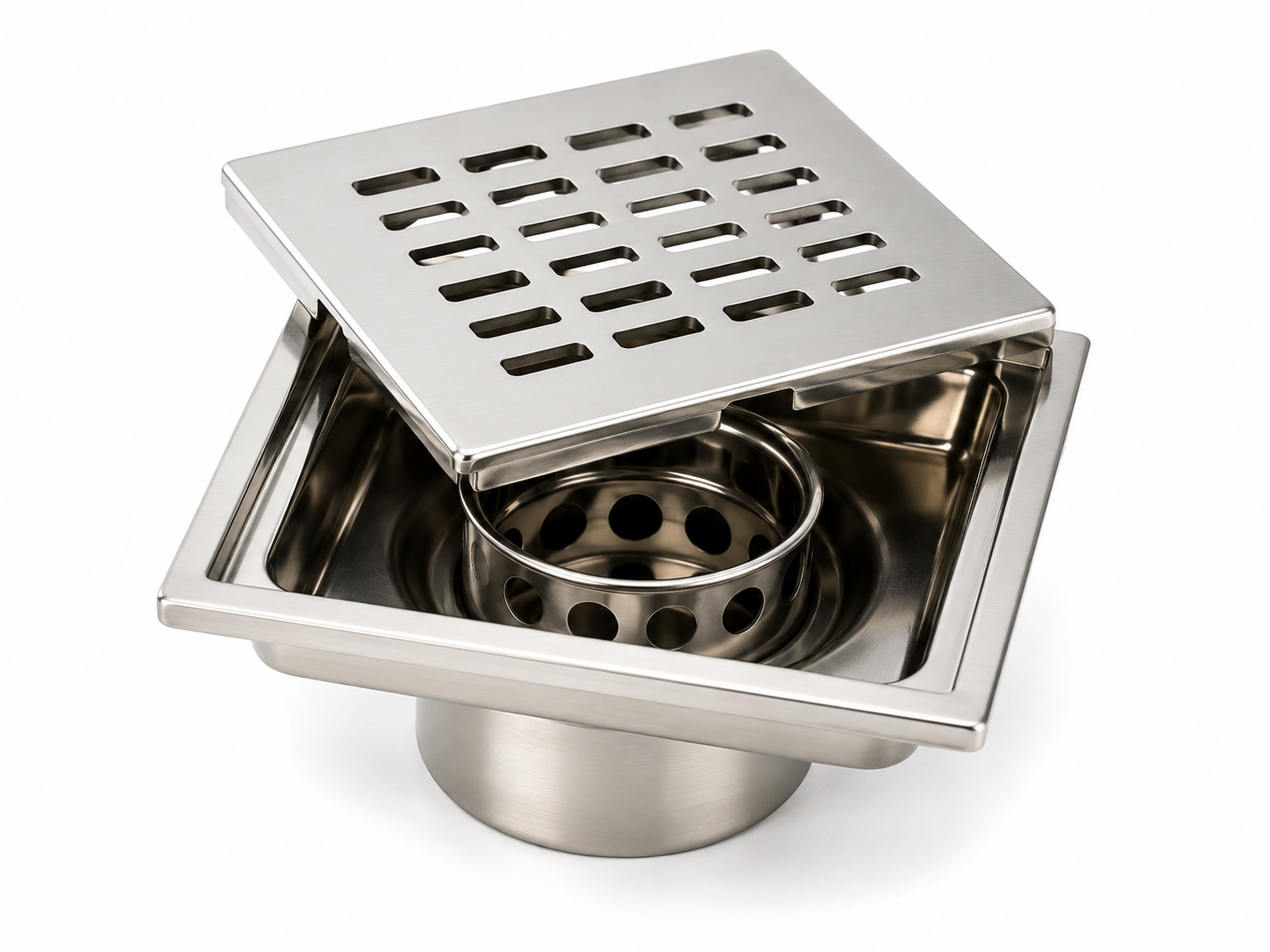 V DRAINS SS304 Clean Out Floor Drain Size: 3x3 inches Outlet:2 inches Item Code:VCO-201 Finish: Mirror