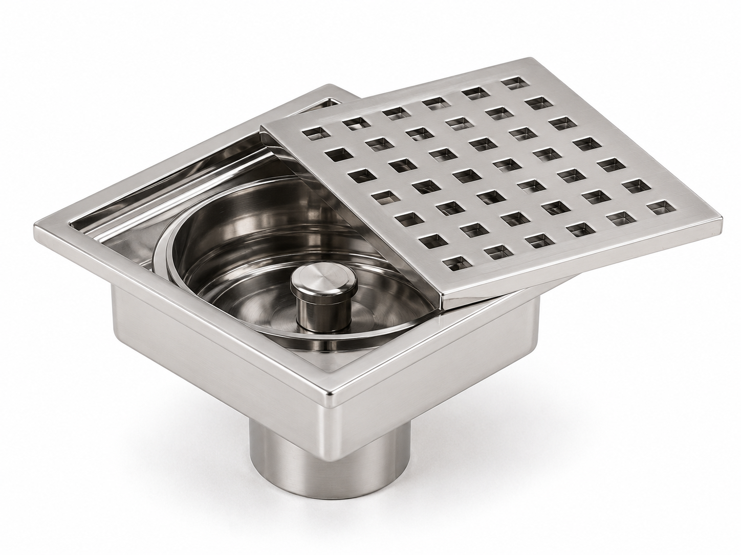 V DRAINS SS304 Clean Out Floor Drain Size: 4x4 inches Outlet:2 inches Item Code:VCO-202 Finish: Mirror